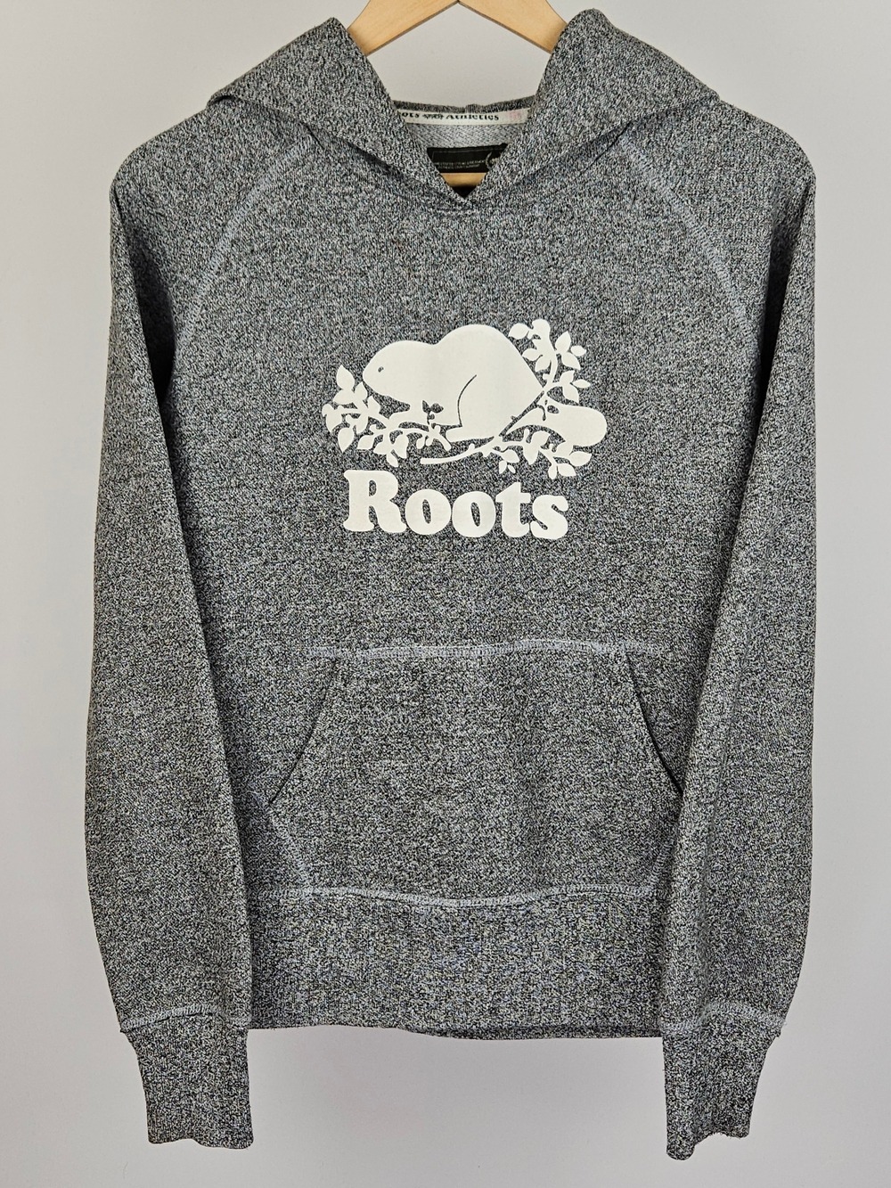 Roots Salt & Pepper Hoodie Beaver Logo Grey Pullover Sweatshirt Size M
